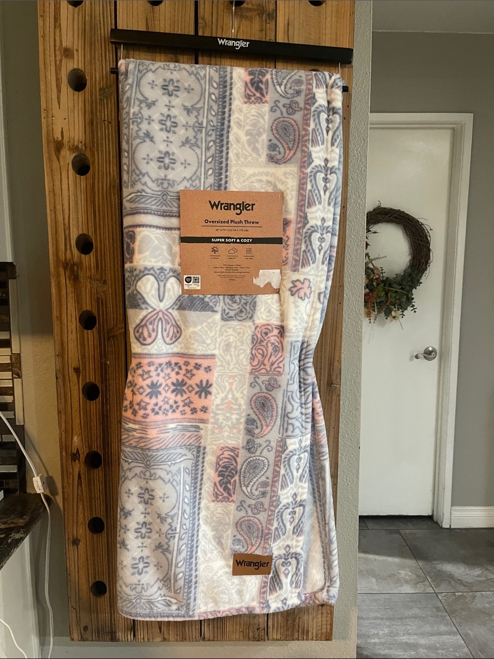 Wrangler Plush Throw Blanket in Cream, Blue, Pink